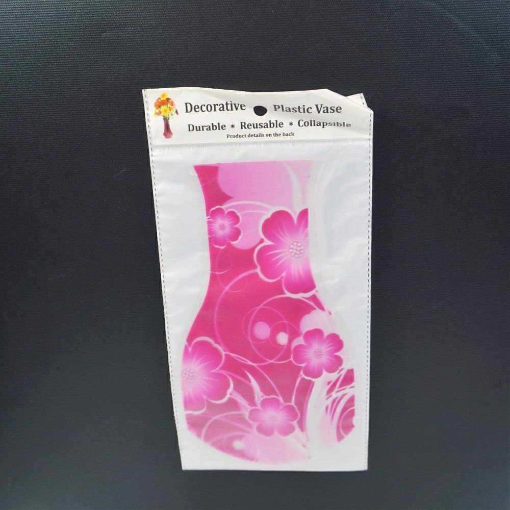 Decorative Reusable Plastic Vase Pink Folding Collapsible Novelty No Glass